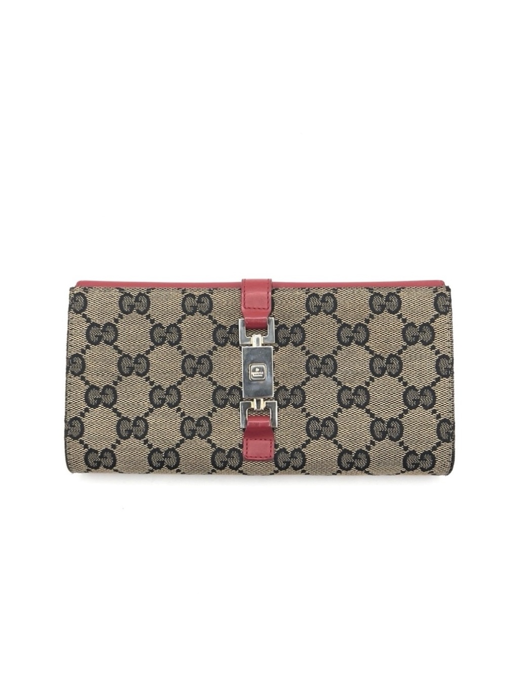 Authentic GUCCI GG Monogram Canvas x Red Leather Snap Long Wallet EUC